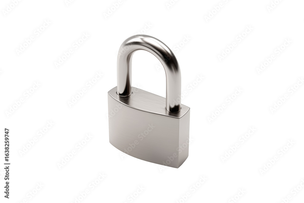 Shiny silver padlock with curved shackle on black background isolated on a transparent background security Shiny silver padlock with curved shackle on black background isolated on a transparent background security