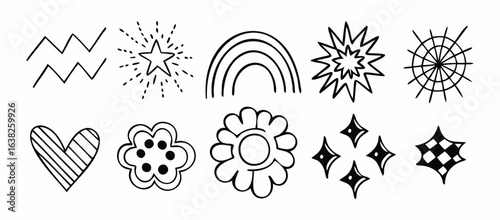 Cute Hand-Drawn Symbol Doodle Set – Black and White Icons