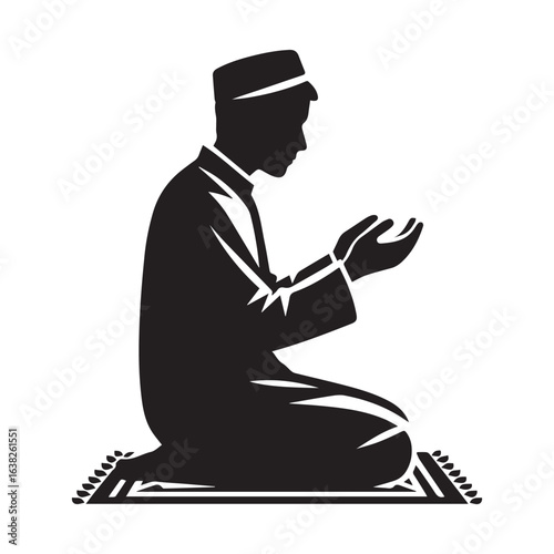 Islamic Prayer Illustration with Mosque Background