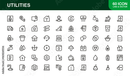 Utilities Line Icon Set – Professional Modern Minimalist Symbols in Thin Outline Style, Vector Line Icon Collection