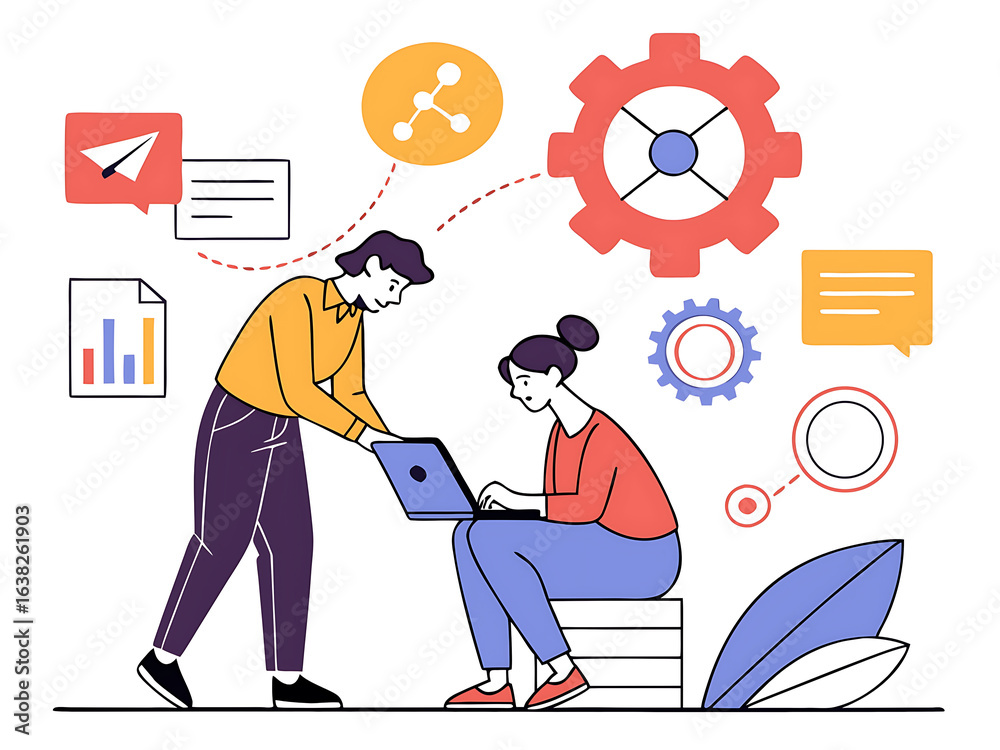 Obraz premium Flat design vector of cross-functional teamwork on project