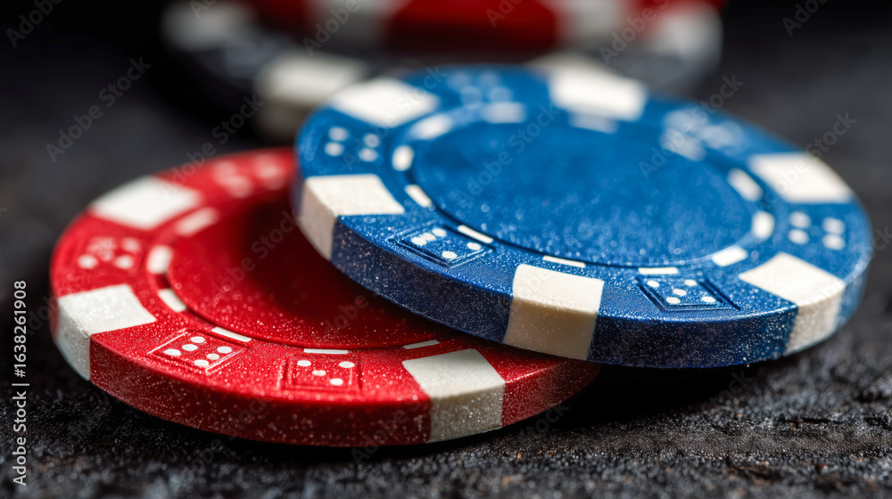Obraz premium Colorful poker chips stacked on a textured surface ready for a game night with friends or at a casino during an exciting evening event