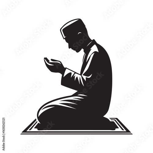 Islamic Prayer Illustration with Mosque Background