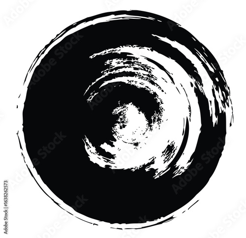 Vector ink grunge circle frame, abstract circle with brush stroke