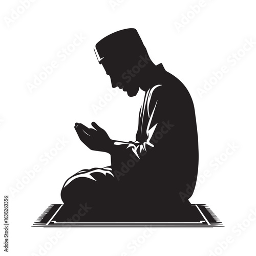 Islamic Prayer Illustration with Mosque Background