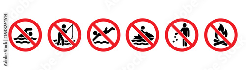 set of no swimming , no fishing , no fire sing vector illustration 