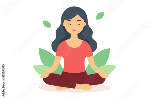 Mindful Stillness: A serene woman finds inner peace through meditation, surrounded by gentle nature, embodying tranquility and a sense of calm.