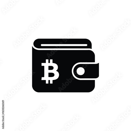 Black bitcoin wallet icon with white symbol cryptocurrency digital