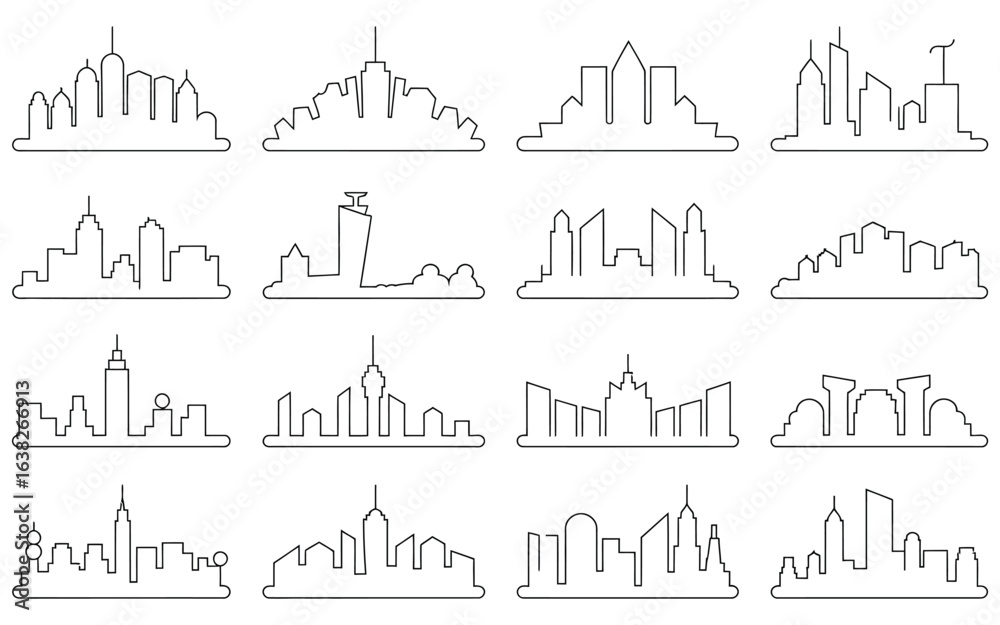 Obraz premium Diverse city skylines with varied building heights and architectural styles buildings architecture