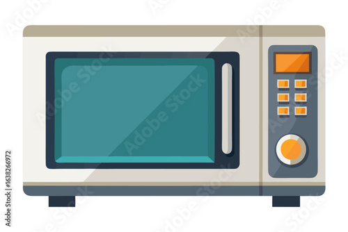 Microwave Oven: This image showcases a detailed illustration of a modern microwave oven, with a focus on functionality and design