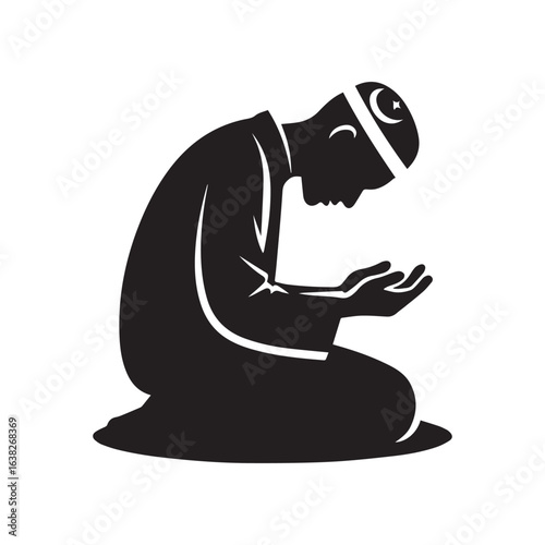 Islamic Prayer Illustration with Mosque Background