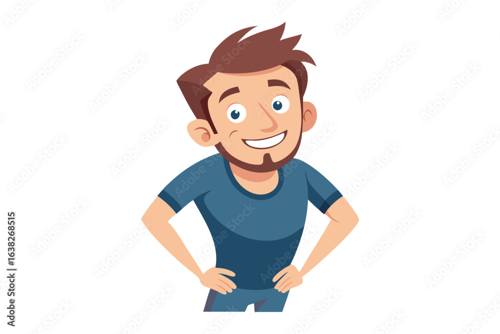 Fototapeta premium Optimistic Man: A vibrant illustration of a cheerful man with a confident stance, radiating positivity and approachability, set against a clean background. 