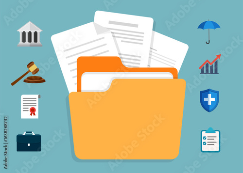 Contract document icon in flat style stock illustration.