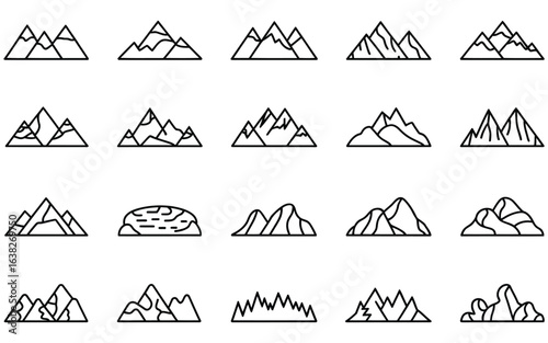 Mountain range peaks landscape icons simple outline design vector
