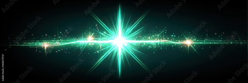 Fototapeta premium Bright teal starburst on dark background