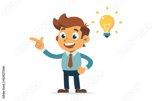 Brilliant Idea Manifest: An illustration capturing a moment of inspiration, showcasing a man beaming with joy as a light bulb illuminates beside him, symbolizing new concept.