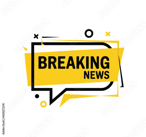 Yellow black speech bubble with breaking news text announcement alert