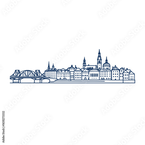 Vector illustration of the famous skyline of Paris, France, with the silhouette of the Sacre Coeur basilica and the Eiffel Tower
