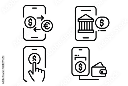 Mobile banking financial transactions currency exchange digital payments vector