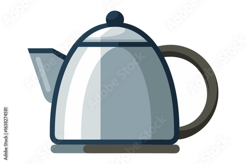 Metallic Kettle Illustration: a close-up, simple illustration of a silver kettle, ready to boil water for tea or coffee. a symbol of warmth and comfort in a homely setting.