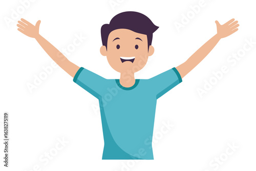 Joyful Open Arms: An illustrated young man radiates with positivity, arms outstretched in a gesture of pure elation and embrace.