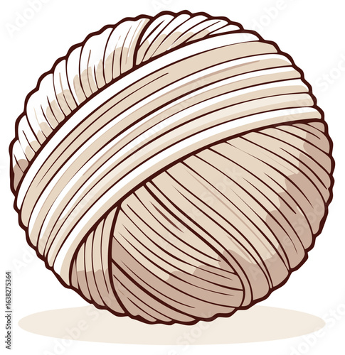 Illustration of Cream Colored Ball of Yarn for Knitting or Crocheting Arts