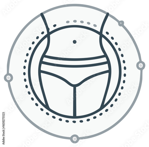 Woman's Torso in Circular Frame: Body Contouring, Shape, Beauty, and Fitness Icon Design