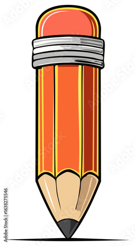 Cartoon-style image of orange pencil with eraser in vector illustration format for educational content