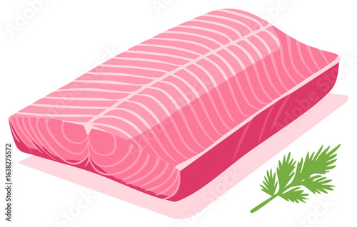 Raw salmon fillet with parsley garnish healthy food and seafood illustration