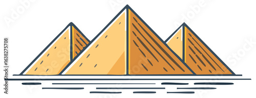 Egyptian Pyramids Illustration, Outline Style, Vector, Isolated