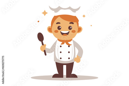 Chef with Spoon Ready to Cook: A charming chef, holding a spoon, stands poised and ready to create culinary masterpieces, with a beaming smile and chef's hat.