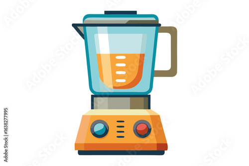 Blender for Fresh Juice Preparation: A colorful, modern blender sits ready, filled with fresh juice, signifying a healthy lifestyle and the simple joy of creating homemade beverages.