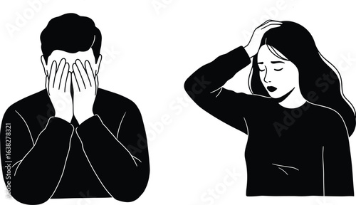 Emotional stress, psychological tension, overwhelmed individuals, stress reaction, mental pressure, human emotion, burnout, fatigue, emotional struggle, crisis moment, expressive portrait