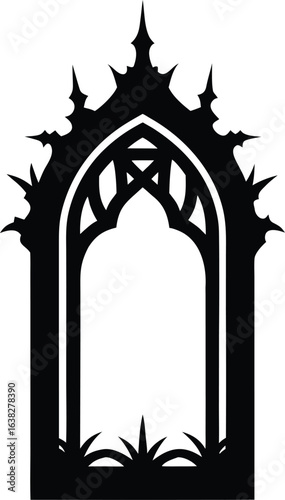 Tall cathedral arch mirror frame silhouette isolated on transparent background