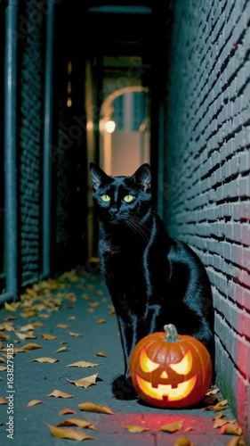 Halloween Black Cat Lurking at Night