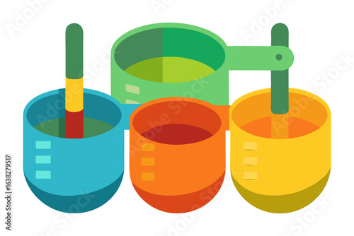 Colorful Measuring Cups: A collection of vibrant measuring cups. These practical tools stand ready to add a burst of color to the culinary experience.