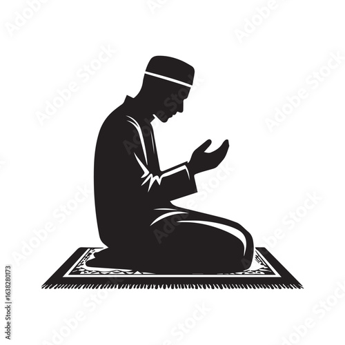 Muslim man  Praying  Silhouette Vector white background