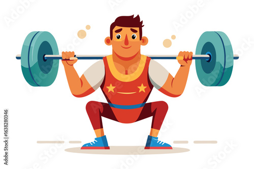Weightlifter Squatting with Barbell Illustration Strength Training and Exercise Routine for Building Muscle and Achieving Fitness Goals