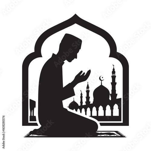 Muslim man  Praying  Silhouette Vector white background