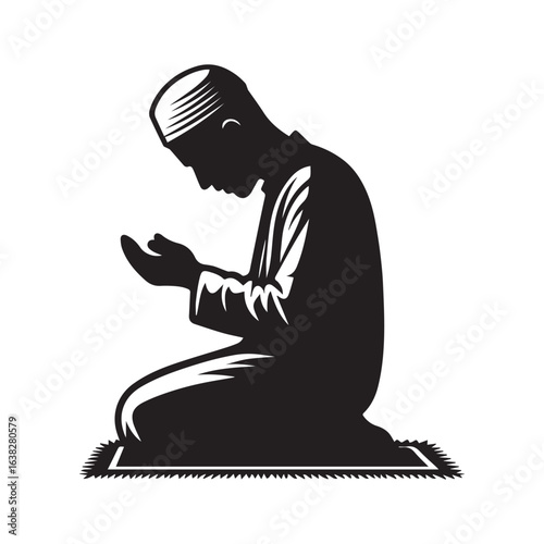 Muslim man  Praying  Silhouette Vector white background