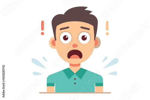 Surprised Expression Illustration: A character illustration of a surprised person with an open mouth, conveying shock and astonishment in a digital graphic, highlighted by simple, vibrant colors.