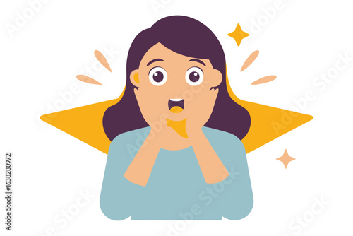 Amazement and Delight: A captivating illustration showcasing a woman's face, radiating expressions of joy, surprise, and wonder against a visually striking backdrop. 