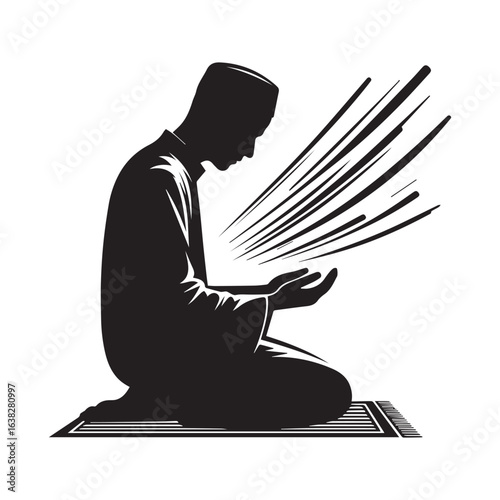 Muslim man  Praying  Silhouette Vector white background