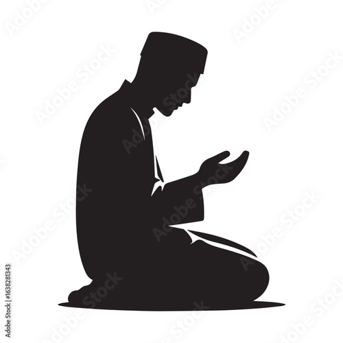 Muslim man  Praying  Silhouette Vector white background