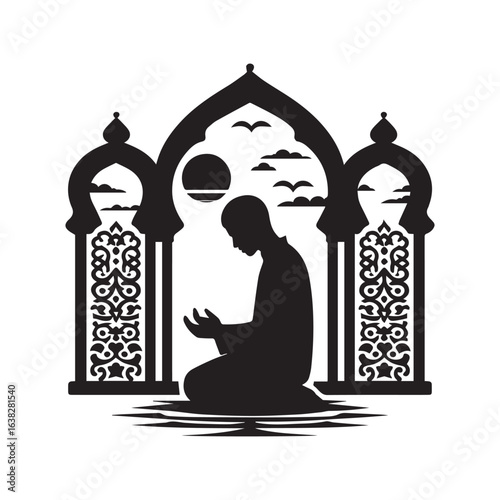 Muslim man  Praying  Silhouette Vector white background