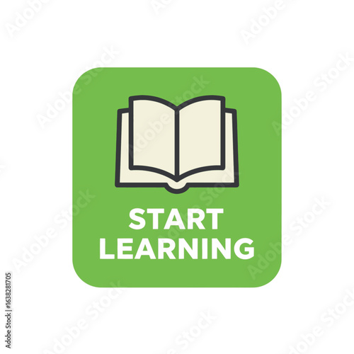 An open book icon on a green rounded square with the words "Start Learning" below it.