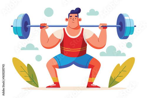Weightlifter Squatting with Barbell Illustration Strength Training and Exercise Routine for Building Muscle and Achieving Fitness Goals