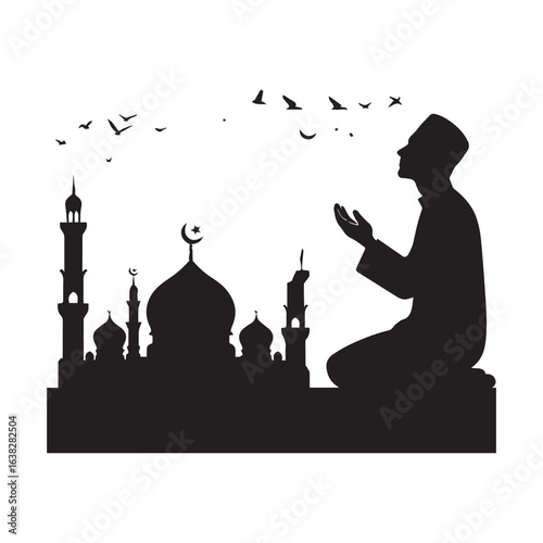 Muslim man  Praying  Silhouette Vector white background