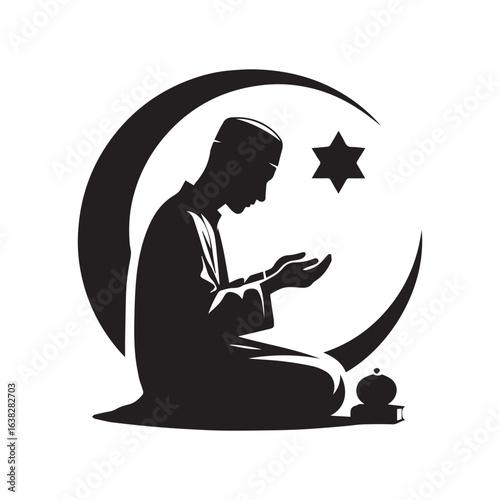 Muslim man  Praying  Silhouette Vector white background