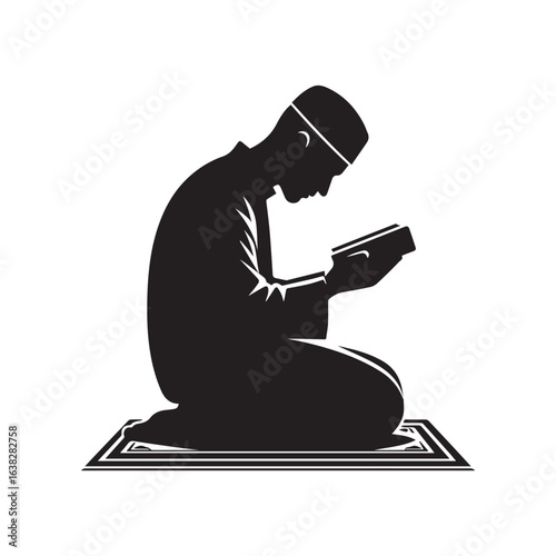 Muslim man  Praying  Silhouette Vector white background